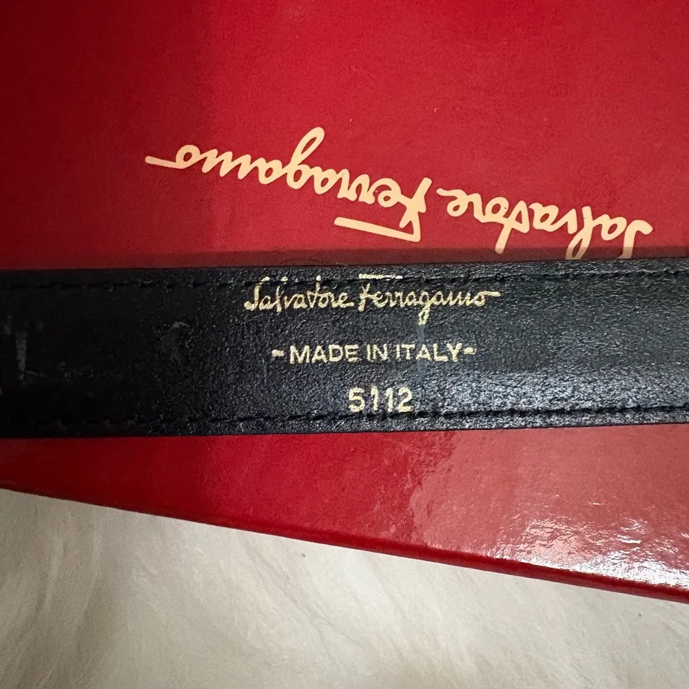 Salvatore Ferragamo black Leather Belt with Gold Buckle